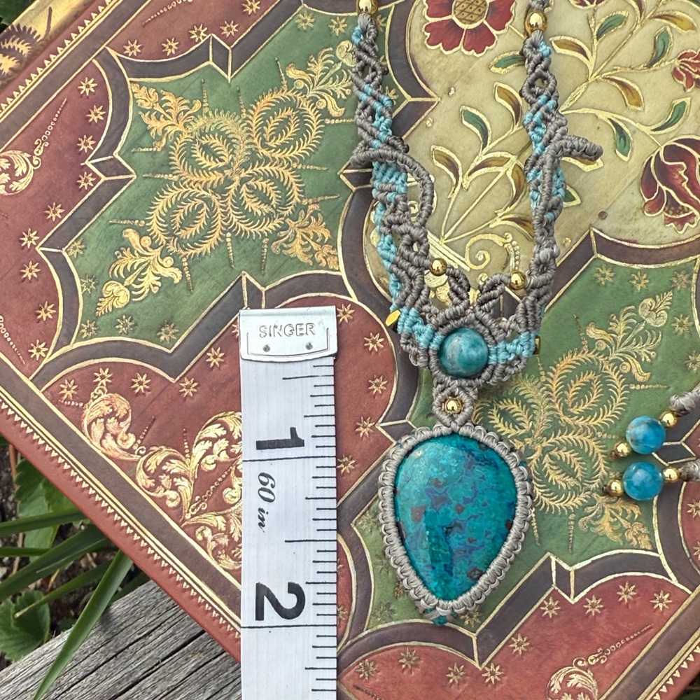 The Goddess Chrysocolla Peruvian Macrame Adjustable Handcrafted Necklace - Picture 4 of 7